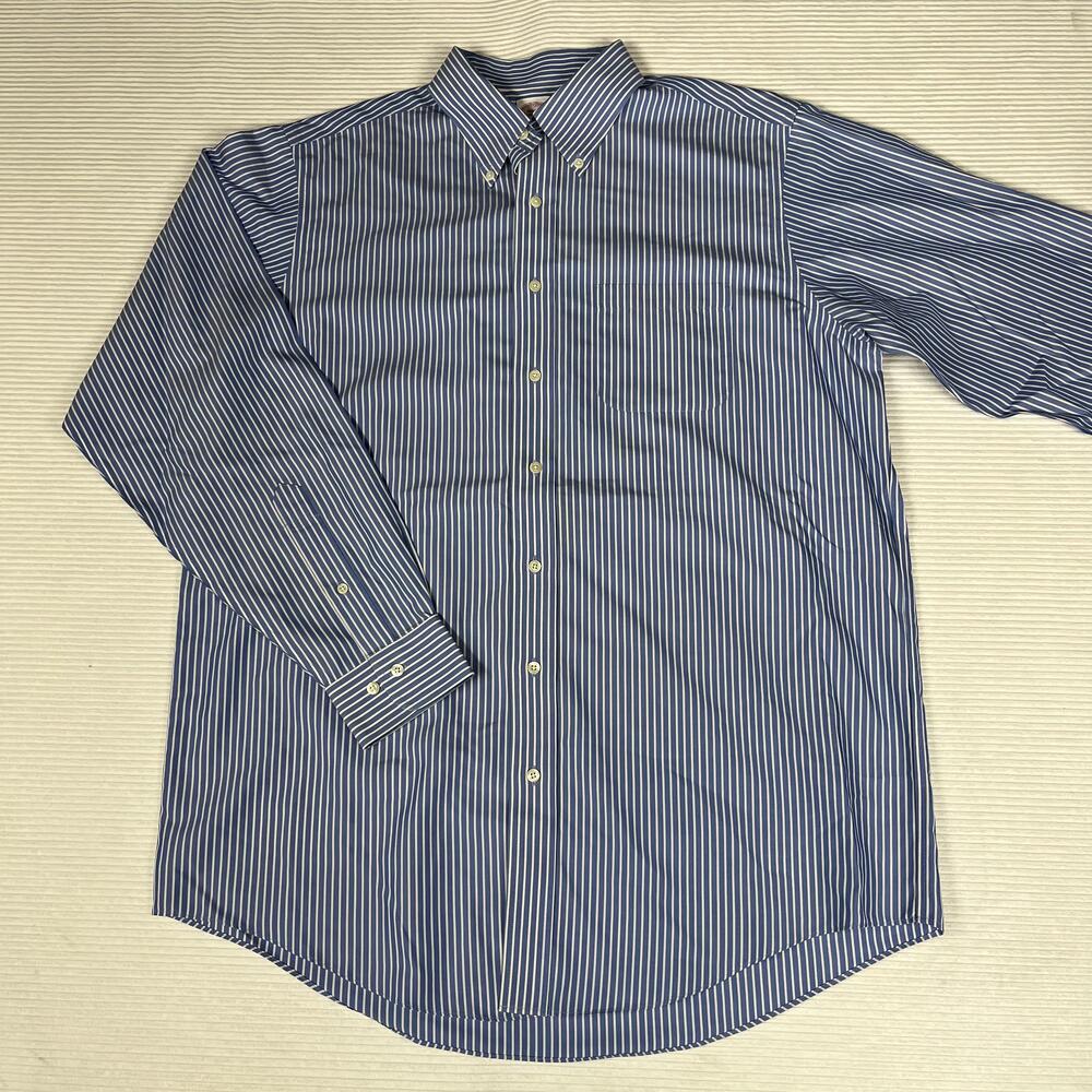 Brooks Brothers Dress Shirt Mens 16.5 Blue Stripe Non Iron Long Sleeve